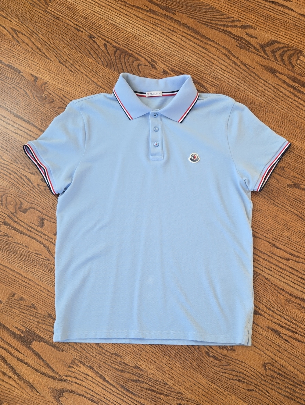 Moncler Men’s Light Blue Polo Shirt with Contrast Trim